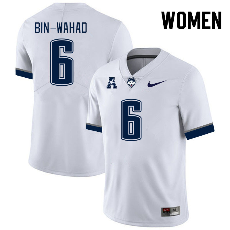 Women #6 Mumu Bin-Wahad Connecticut Huskies College Football Jerseys Stitched Sale-White